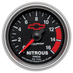 AutoMeter 3674-00406 - GAGE, NTROUS PRSSURE, 2 1/16", 1600PSI, DIGTL STPPR MTR, CHEVY RED BOWTIE, BLACK
