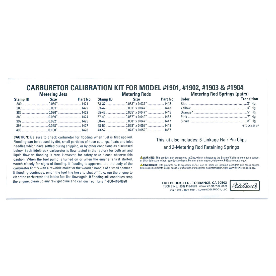 Edelbrock 1940 Carburetor Calibration Kit