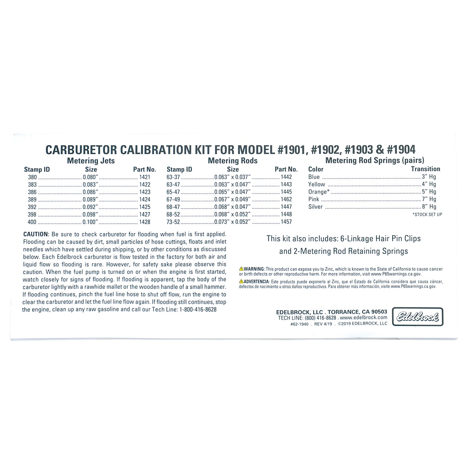 Edelbrock 1940 Carburetor Calibration Kit