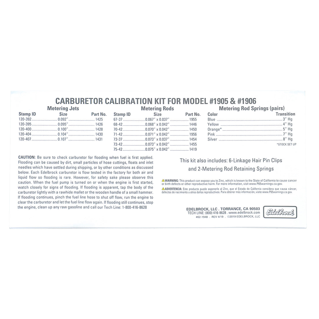 Edelbrock 1948 Carburetor Calibration Kit