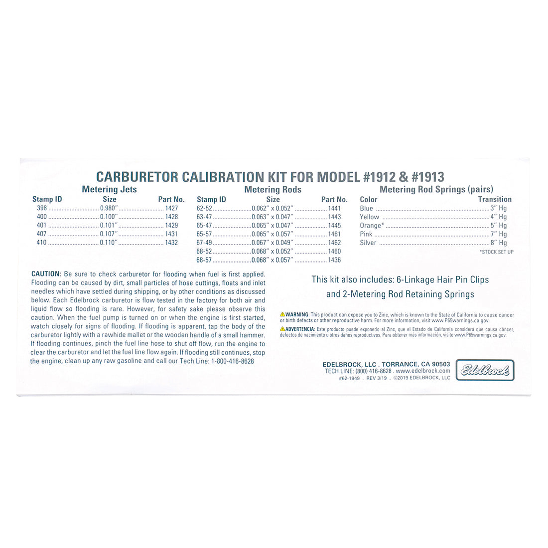 Edelbrock 1949 Carburetor Calibration Kit