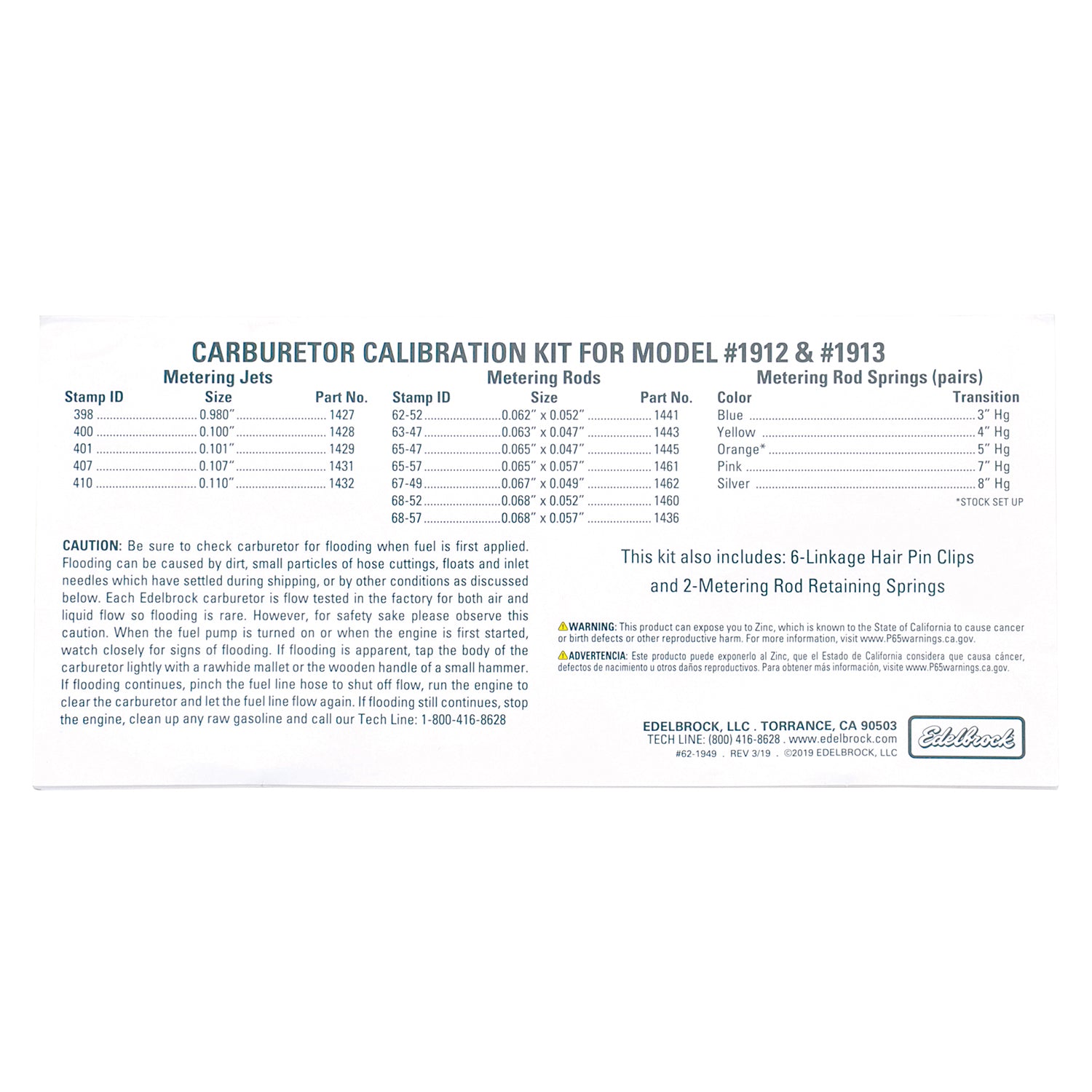 Edelbrock 1949 Carburetor Calibration Kit