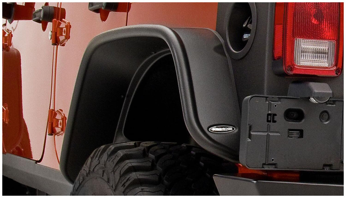 Bushwacker 10050-07 - Black Jeep Flat Style Textured Finish Rear Fender Flares For 2007-2018 Jeep Wrangler JK Unlimited 4-Door Bushwacker 2