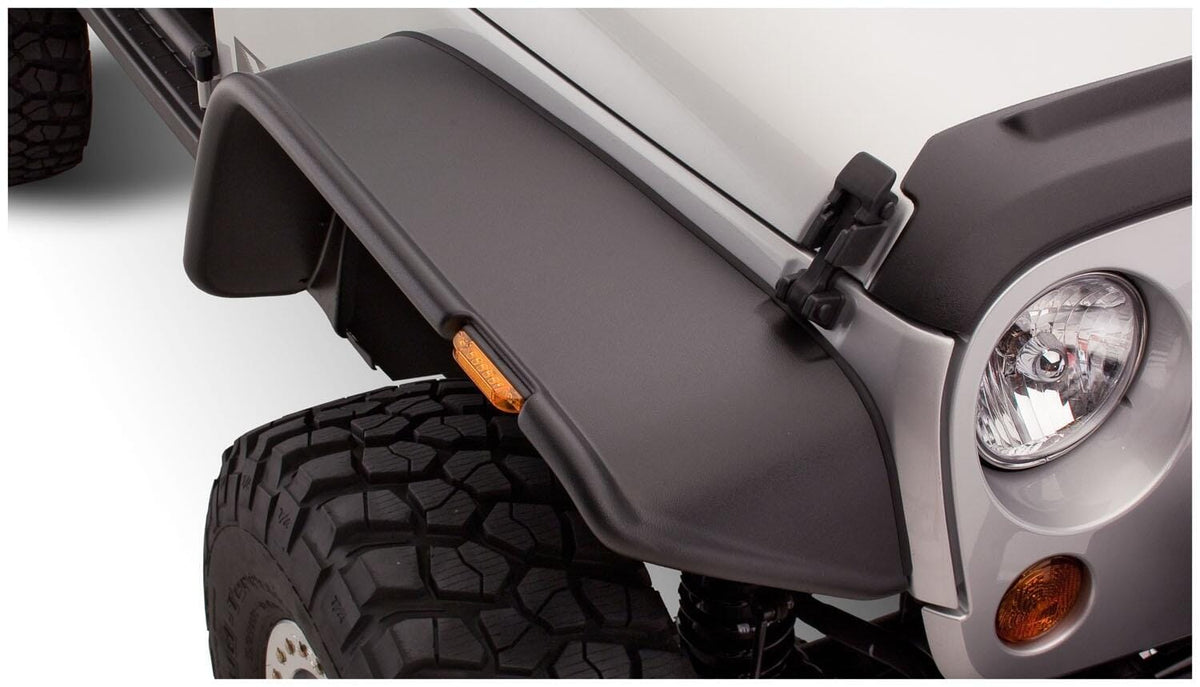 Bushwacker Body Bushwacker 10053-07 - Black Jeep Flat Style Textured Finish Front Fender Flares For 2007-2018 Jeep Wrangler JK Bushwacker