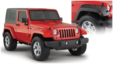 Bushwacker 10077-02 - Black Pocket/Rivet Style Smooth Finish Front Fender Flares For 2007-2018 Jeep Wrangler JK Bushwacker 1