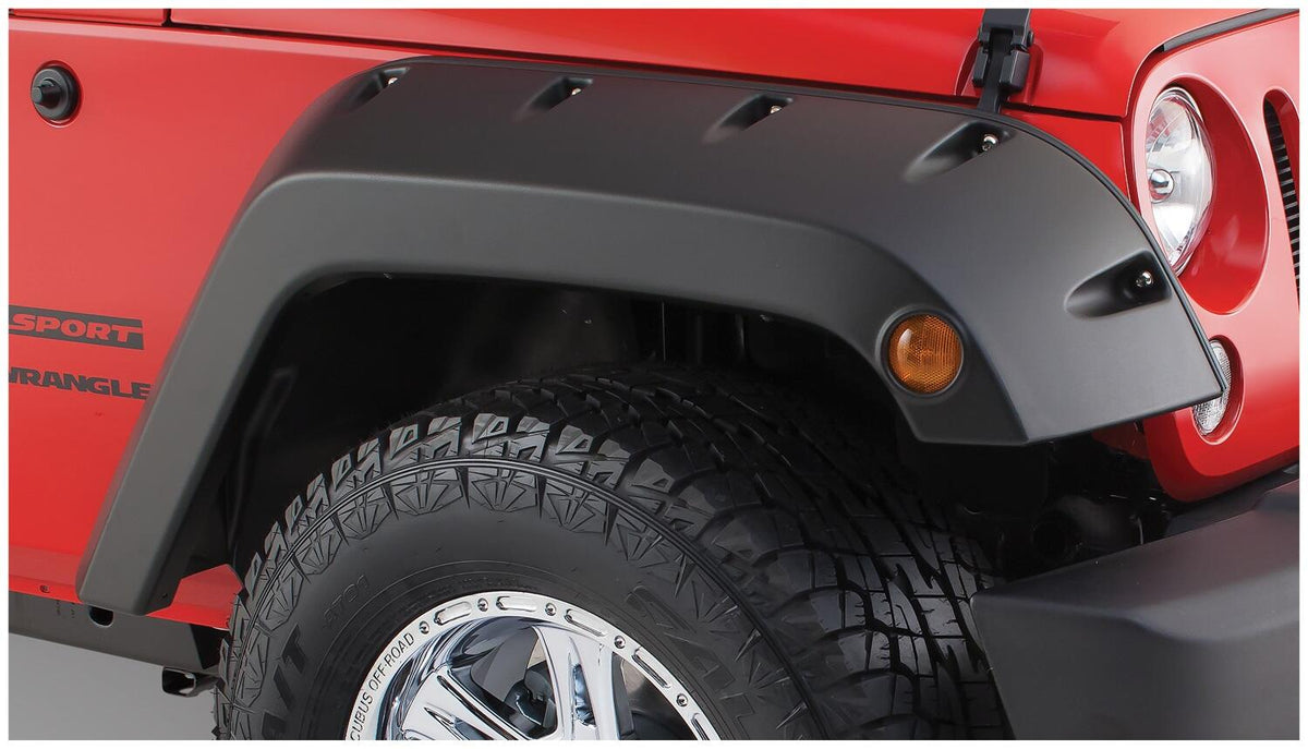 Bushwacker 10077-02 - Black Pocket/Rivet Style Smooth Finish Front Fender Flares For 2007-2018 Jeep Wrangler JK Bushwacker 2