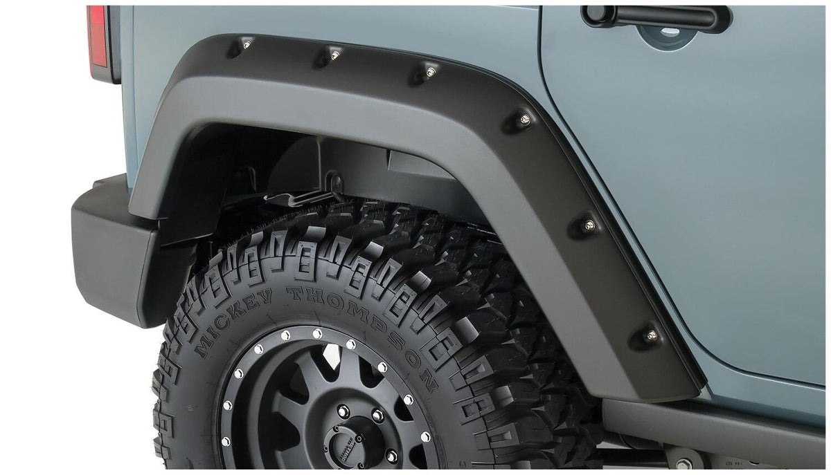 Bushwacker 10080-02 - Black Pocket/Rivet Style Smooth Finish Rear Fender Flares For 2007-2018 Jeep Wrangler JK Unlimited 4-Door Bushwacker 2
