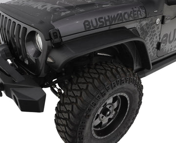 Bushwacker 10101-07 - Black Jeep Flat Style Textured Finish Front Fender Flares For 2018-2022 Jeep Wrangler JL (Excludes Rubicon) Bushwacker