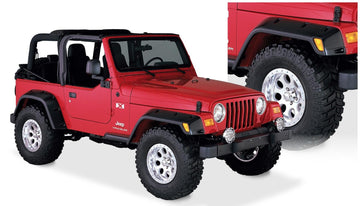 Bushwacker 10908-07 - Black Pocket/Rivet Style Textured Finish 4-Piece Fender Flare Set Maximum Flare Coverage For 1997-2006 Jeep Wrangler TJ Bushwacker 1