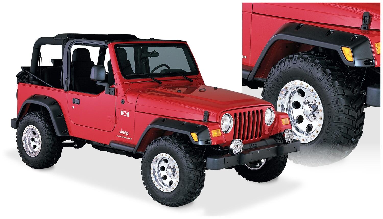 Bushwacker 10917-07 - Black Pocket/Rivet Style Textured Finish 4-Piece Fender Flare Set Standard Flare Coverage For 1997-2006 Jeep Wrangler TJ Bushwacker 1