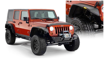 Bushwacker 10918-07 - Black Jeep Flat Style Textured Finish 4-Piece Fender Flare Set For 2007-2018 Jeep Wrangler JK Unlimited 4-Door Bushwacker 1