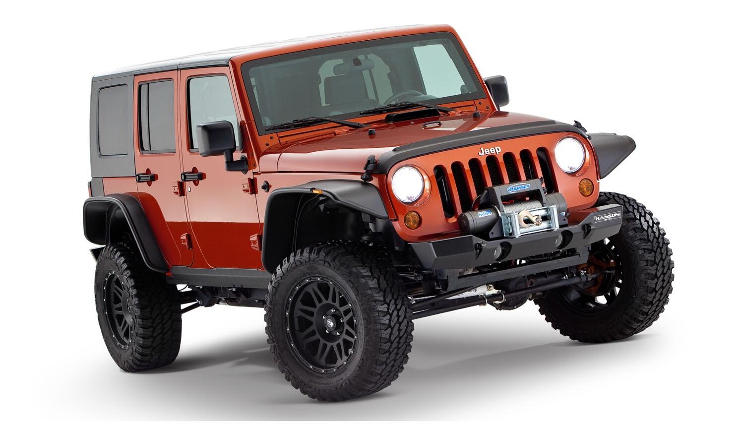 Bushwacker 10918-07 - Black Jeep Flat Style Textured Finish 4-Piece Fender Flare Set For 2007-2018 Jeep Wrangler JK Unlimited 4-Door Bushwacker 4