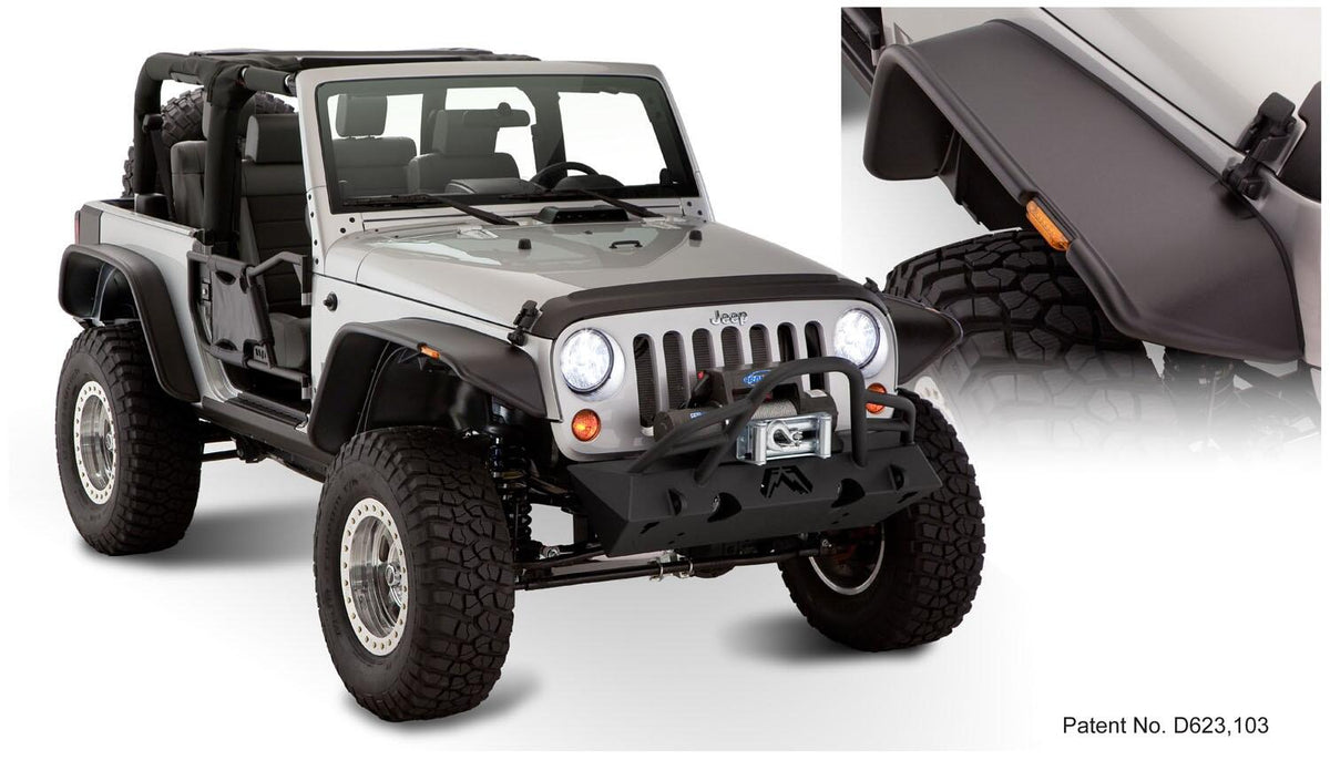 Bushwacker 10919-07 - Black Jeep Flat Style Textured Finish 4-Piece Fender Flare Set For 2007-2018 Jeep Wrangler JK 2-Door Bushwacker 1