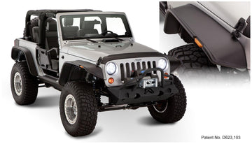 Bushwacker 10919-07 - Black Jeep Flat Style Textured Finish 4-Piece Fender Flare Set For 2007-2018 Jeep Wrangler JK 2-Door Bushwacker 1