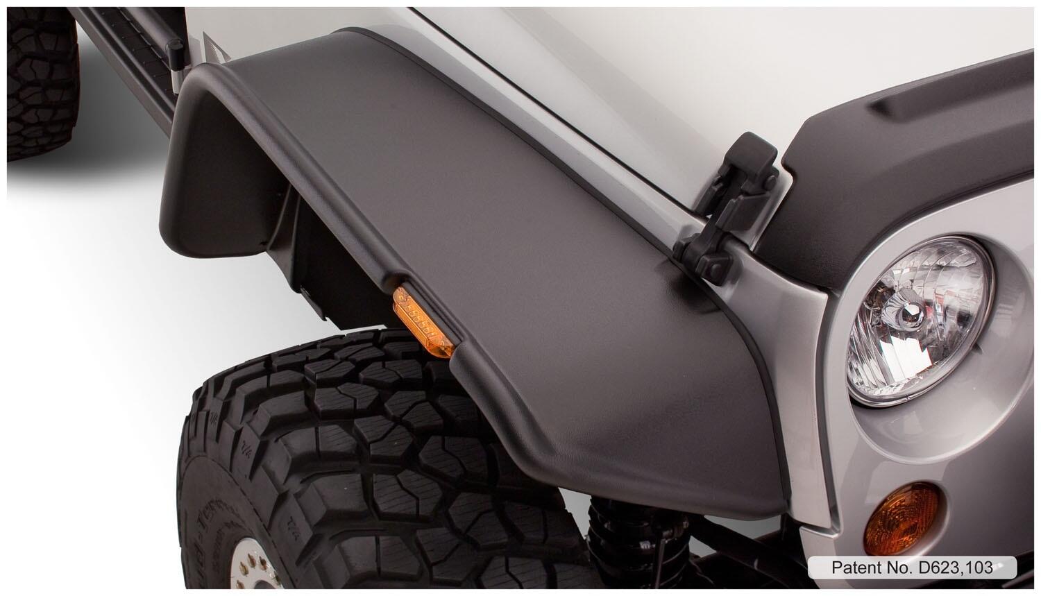 Bushwacker 10919-07 - Black Jeep Flat Style Textured Finish 4-Piece Fender Flare Set For 2007-2018 Jeep Wrangler JK 2-Door Bushwacker 2