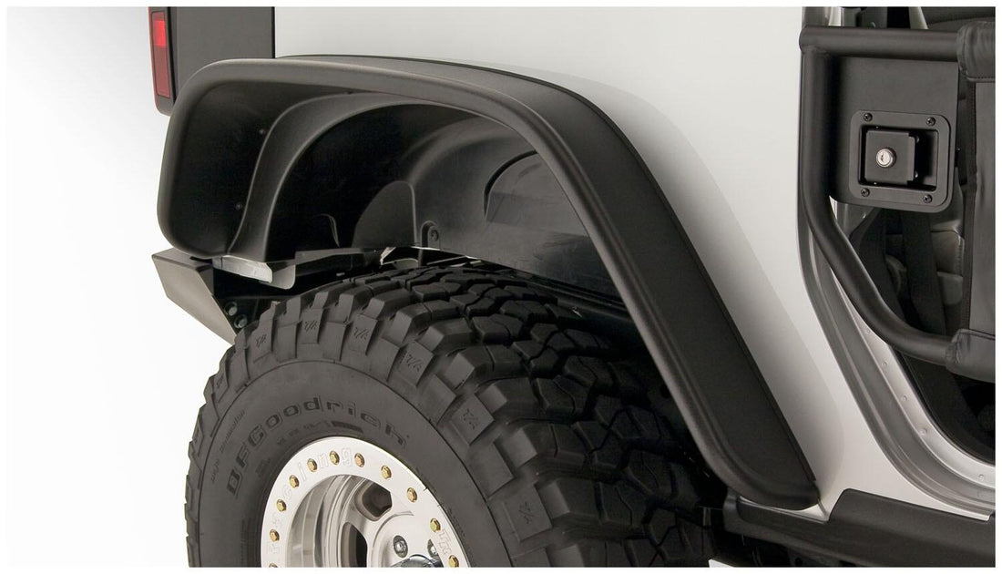 Bushwacker 10919-07 - Black Jeep Flat Style Textured Finish 4-Piece Fender Flare Set For 2007-2018 Jeep Wrangler JK 2-Door Bushwacker 4