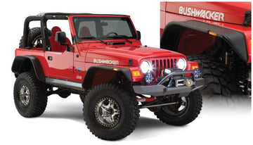 Bushwacker 10920-07 - Black Jeep Flat Style Textured Finish 4-Piece Fender Flare Set For 1997-2006 Jeep Wrangler TJ Bushwacker 1