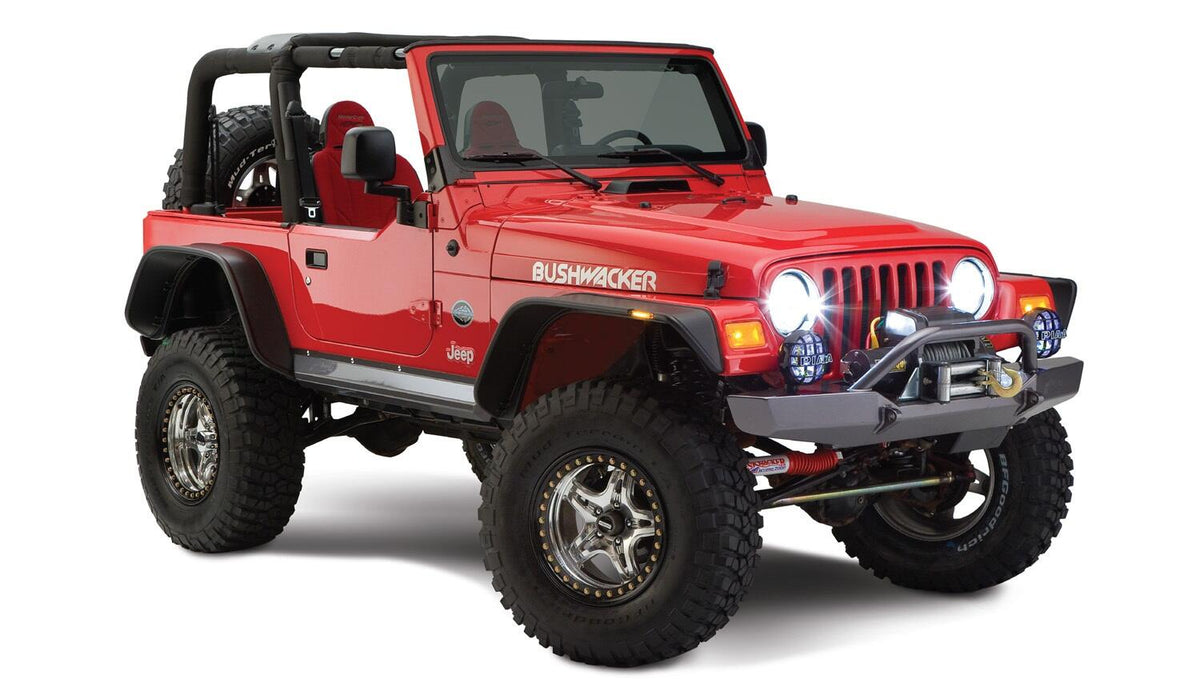 Bushwacker 10920-07 - Black Jeep Flat Style Textured Finish 4-Piece Fender Flare Set For 1997-2006 Jeep Wrangler TJ Bushwacker 5