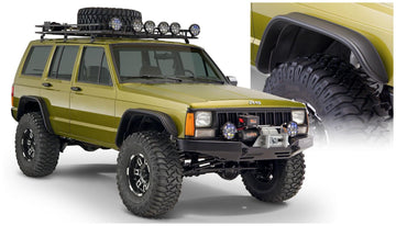 Bushwacker 10922-07 - Black Jeep Flat Style Textured Finish 4-Piece Fender Flare Set For 1984-2001 Jeep Cherokee Bushwacker