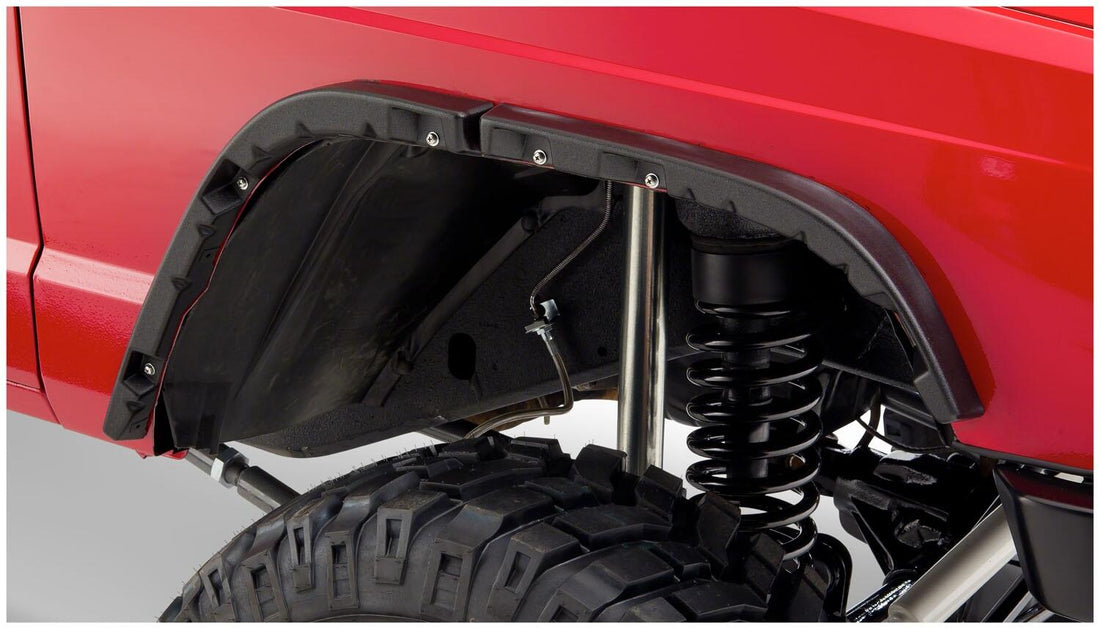 Bushwacker 10922-07 - Black Jeep Flat Style Textured Finish 4-Piece Fender Flare Set For 1984-2001 Jeep Cherokee Bushwacker