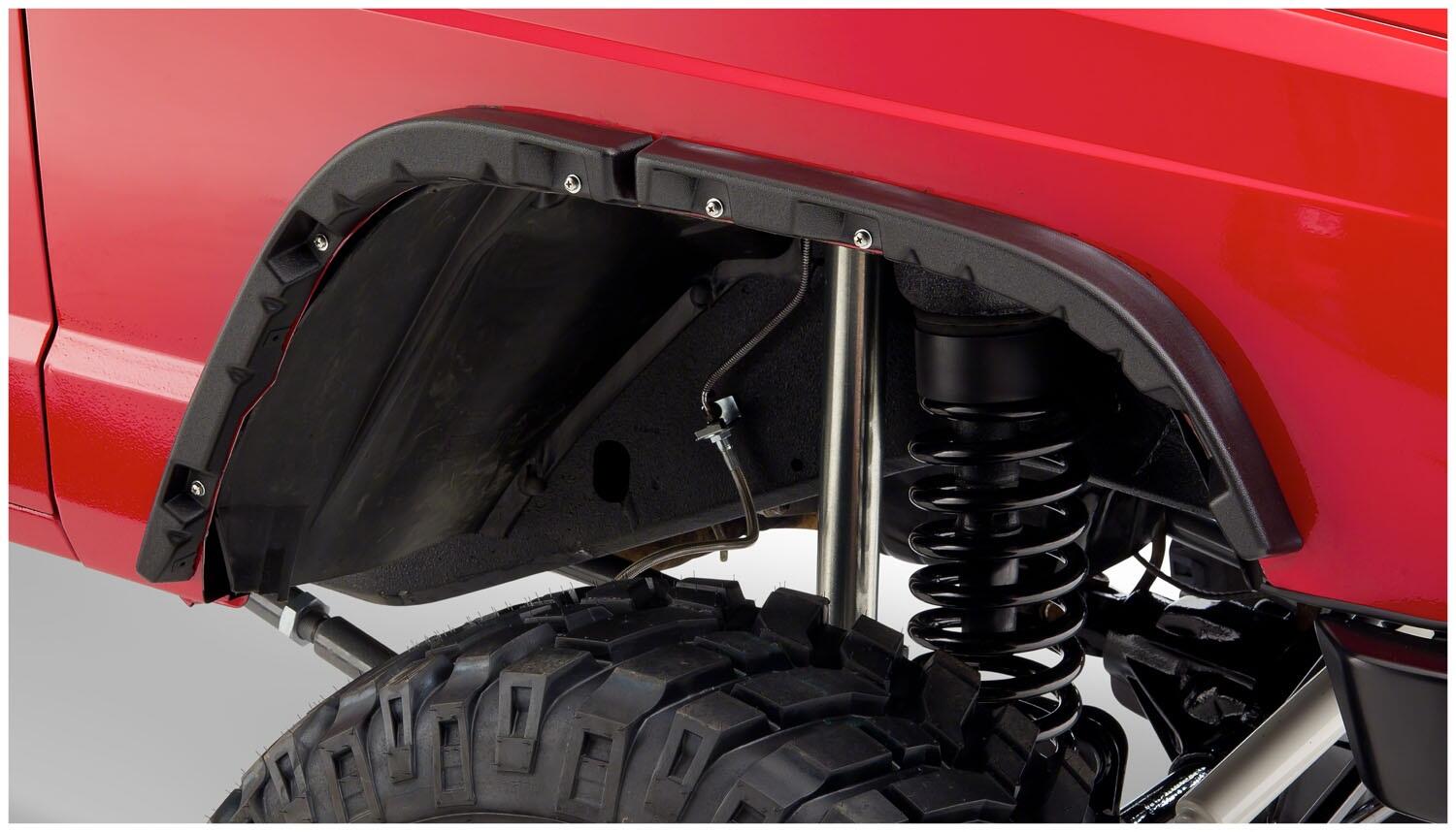 Bushwacker 10922-07 - Black Jeep Flat Style Textured Finish 4-Piece Fender Flare Set For 1984-2001 Jeep Cherokee Bushwacker