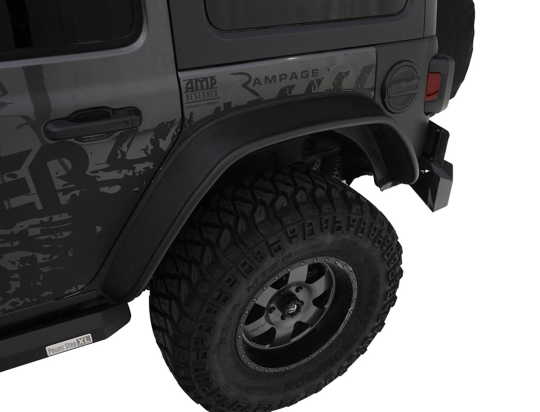 Bushwacker 10923-07 - Black Jeep Flat Style Textured Finish 4-Piece Fender Flare Set For 2018-2023 Jeep Wrangler JL (All Models) Bushwacker 1