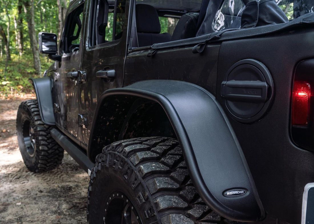 Bushwacker 10923-07 - Black Jeep Flat Style Textured Finish 4-Piece Fender Flare Set For 2018-2023 Jeep Wrangler JL (All Models) Bushwacker 2