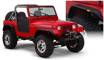 Bushwacker 10924-07 - Black Jeep Flat Style Textured Finish 4-Piece Fender Flare Set For 1987-1995 Jeep Wrangler YJ (Excludes Renegade) Bushwacker 1