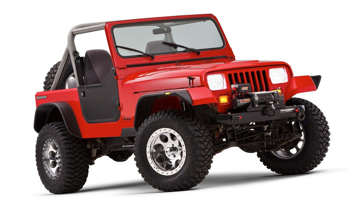 Bushwacker 10924-07 - Black Jeep Flat Style Textured Finish 4-Piece Fender Flare Set For 1987-1995 Jeep Wrangler YJ (Excludes Renegade) Bushwacker 4
