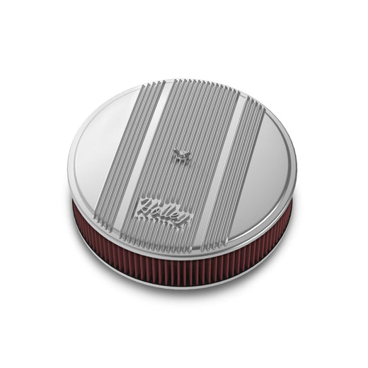 Holley 120-151 14 Round Finned Air Cleaner Polished Air Cleaner Assembly, 14 Round Design W/ 3 Premium Element, Die-Cast