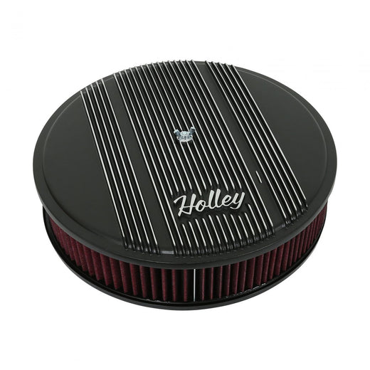 Holley 120-153 Finned Vintage Style Air Cleaner 14 Diameter X 3 Tall Round 4150 & 4160 Carburetors w/5.125 Diameter Neck Black