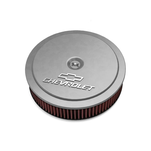Holley 120-218 GM Muscle Series Air Cleaner Natural Machined 14 X 3 Air Cleaner Kit W/ Premium Filter GM Bowtie and Chevrolet Logo