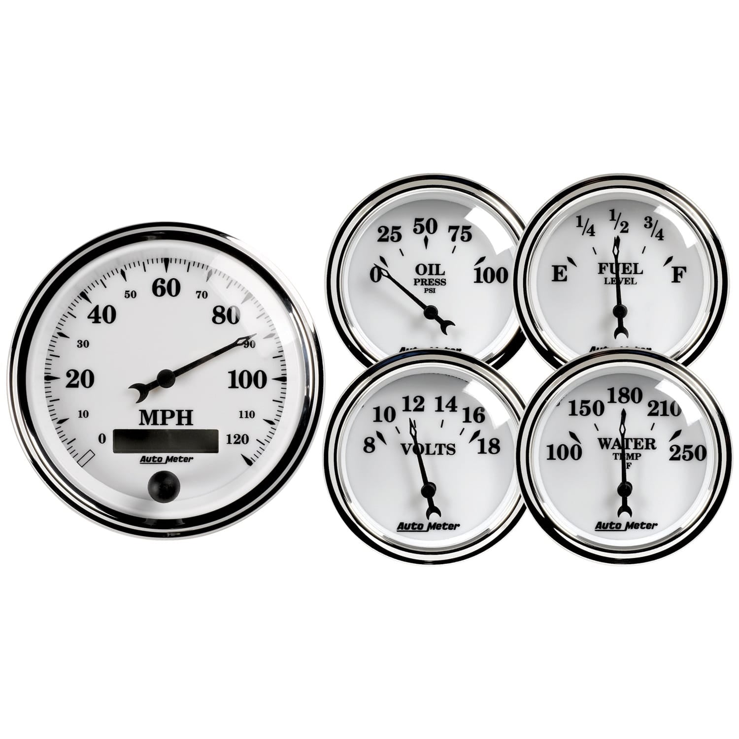 AutoMeter Body AutoMeter 1200 - GAUGE KIT, 5 PC., 3 3/8" & 2 1/16", ELEC. SPEEDOMETER, OLD TYME WHITE II