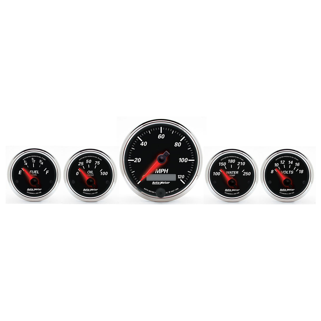 AutoMeter 1201 - GAUGE KIT, 5 PC., 3 3/8" & 2 1/16", ELEC. SPEEDOMETER, DESIGNER BLACK II 3