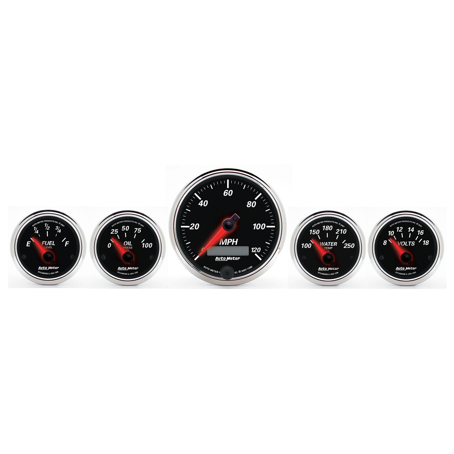 AutoMeter 1201 - GAUGE KIT, 5 PC., 3 3/8" & 2 1/16", ELEC. SPEEDOMETER, DESIGNER BLACK II 3