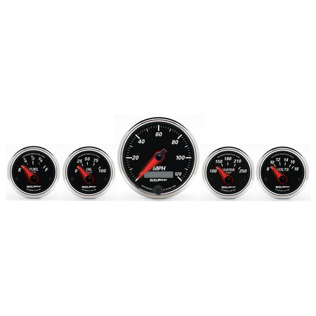 AutoMeter 1201 - GAUGE KIT, 5 PC., 3 3/8" & 2 1/16", ELEC. SPEEDOMETER, DESIGNER BLACK II 3