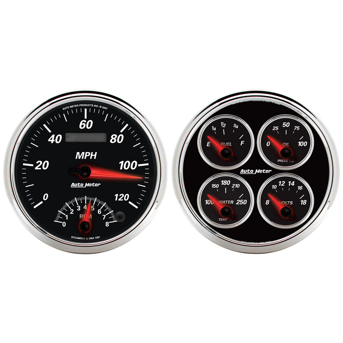 AutoMeter 1204 - GAUGE KIT, 2 PC., QUAD & TACH/SPEEDO, 5", DESIGNER BLACK II 5