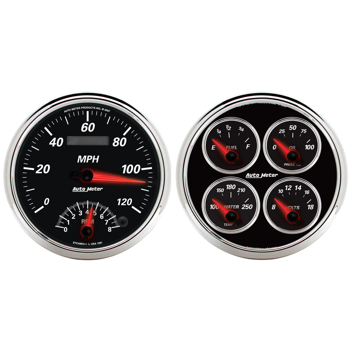 AutoMeter 1204 - GAUGE KIT, 2 PC., QUAD & TACH/SPEEDO, 5", DESIGNER BLACK II 5
