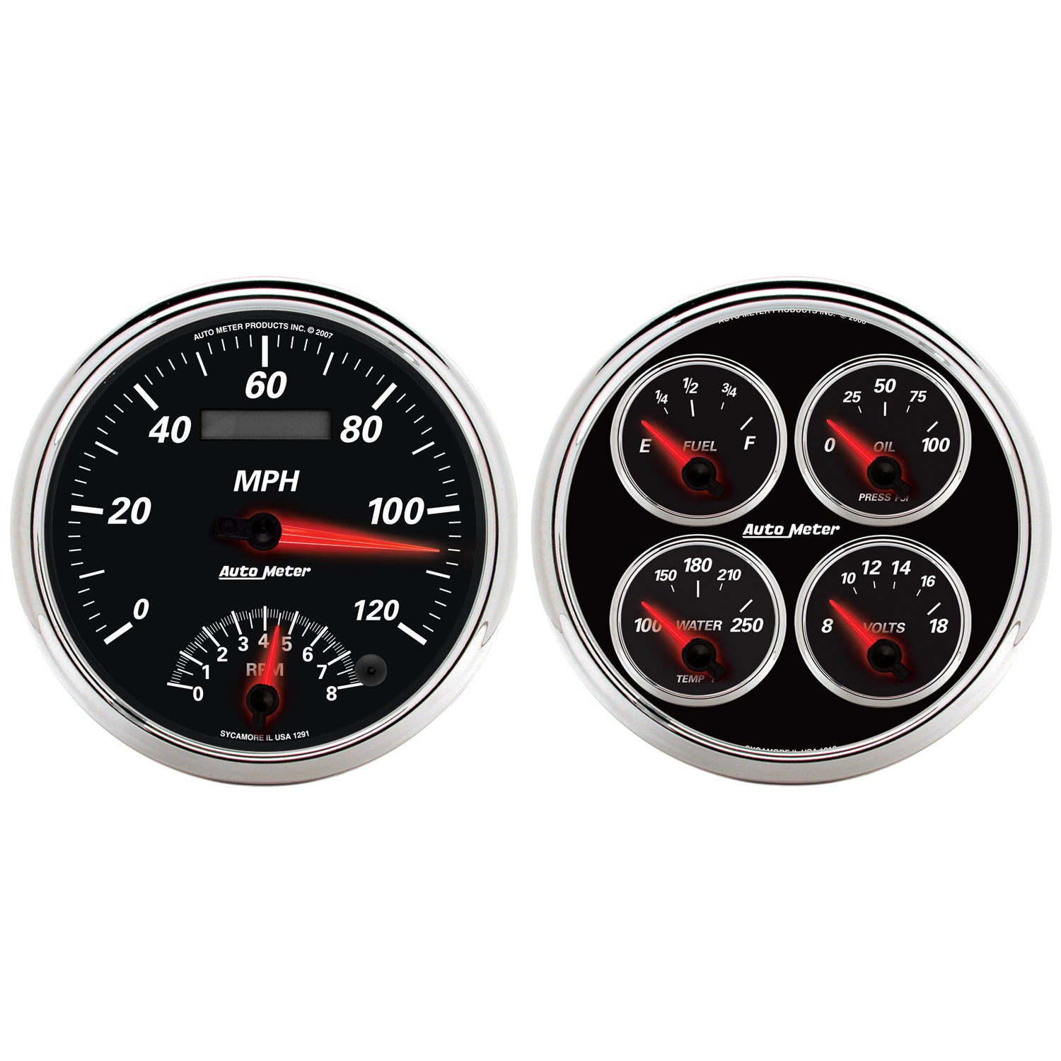 AutoMeter 1204 - GAUGE KIT, 2 PC., QUAD & TACH/SPEEDO, 5", DESIGNER BLACK II 5