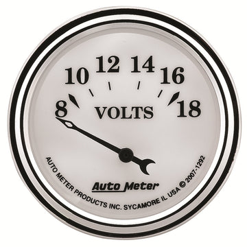 AutoMeter 1292 - GAUGE, VOLTMETER, 2 1/16", 18V, ELEC, OLD TYME WHITE II 3