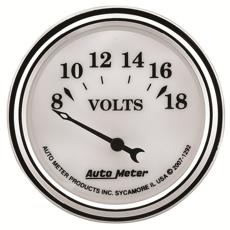 AutoMeter 1292 - GAUGE, VOLTMETER, 2 1/16", 18V, ELEC, OLD TYME WHITE II 3