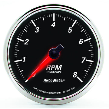 AutoMeter 1296 - GAUGE, TACHOMETER, 3 3/8", 8K RPM, IN-DASH, DESIGNER BLACK II 3