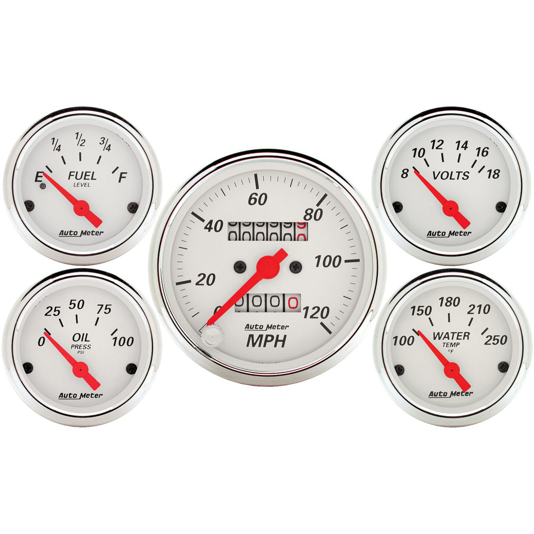 AutoMeter 1300 - GAUGE KIT, 5 PC., 3 1/8" & 2 1/16", MECH. SPEEDOMETER, ARCTIC WHITE 3