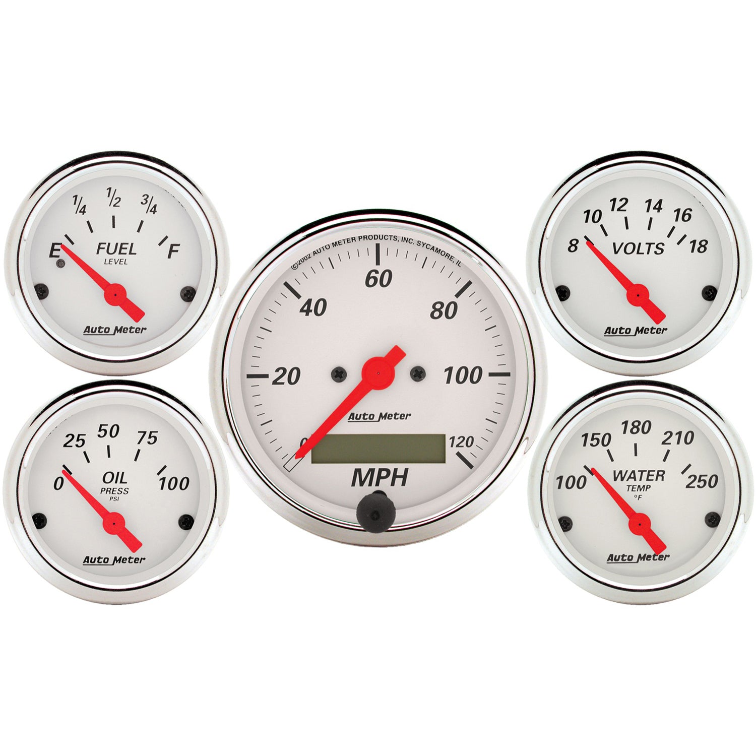 AutoMeter 1302 - GAUGE KIT, 5 PC., 3 1/8" & 2 1/16", ELEC. SPEEDOMETER, ARCTIC WHITE 3