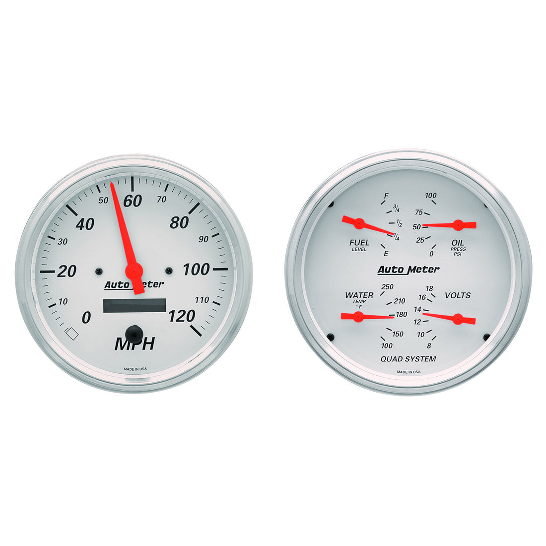 AutoMeter 1303 - GAUGE KIT, 2 PC., QUAD & SPEEDOMETER, 5", ARCTIC WHITE 5