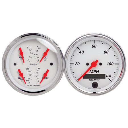 AutoMeter 1308 - GAUGE KIT, 2 PC., QUAD & SPEEDOMETER, 3 3/8", ARCTIC WHITE 3