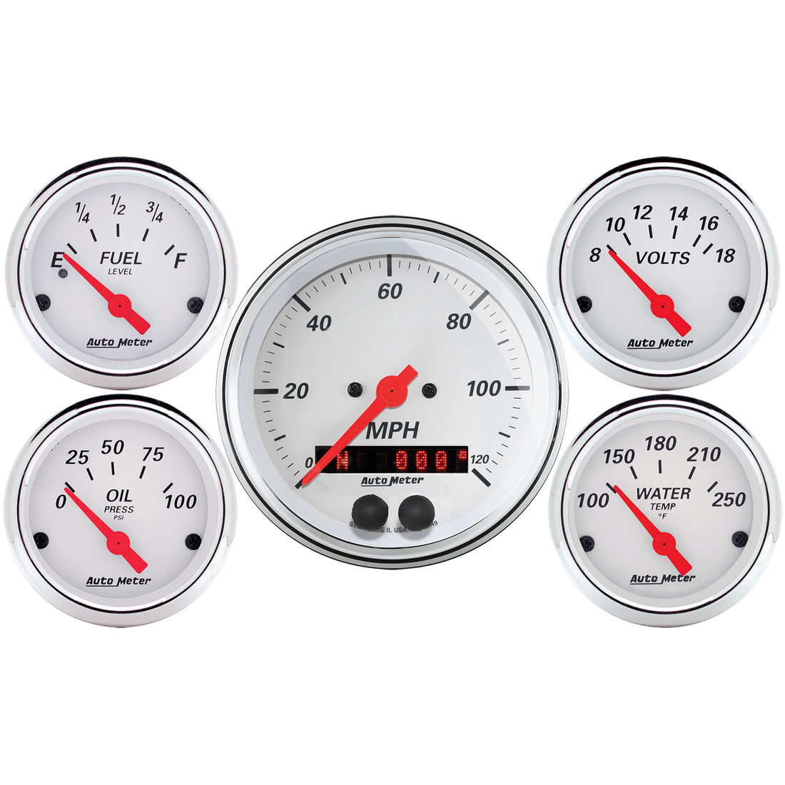 AutoMeter 1350 - GAUGE KIT, 5 PC., 3 3/8" & 2 1/16", GPS SPEEDOMETER, ARCTIC WHITE 3