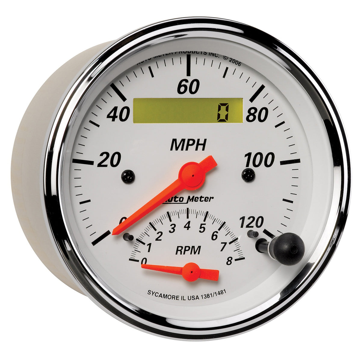 AutoMeter 1381 - GAUGE, TACH/SPEEDO, 3 3/8", 120MPH & 8K RPM, ELEC. PROGRAM., ARCTIC WHITE 1