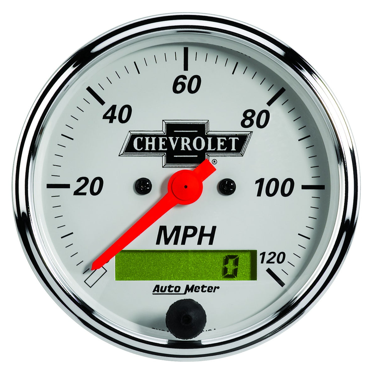 AutoMeter 1388-00408 - GAUGE, SPEEDO, 3 1/8", 120MPH, ELEC PROG W/ LCD ODO, CHEVROLET HERITAGE BOWTIE 3