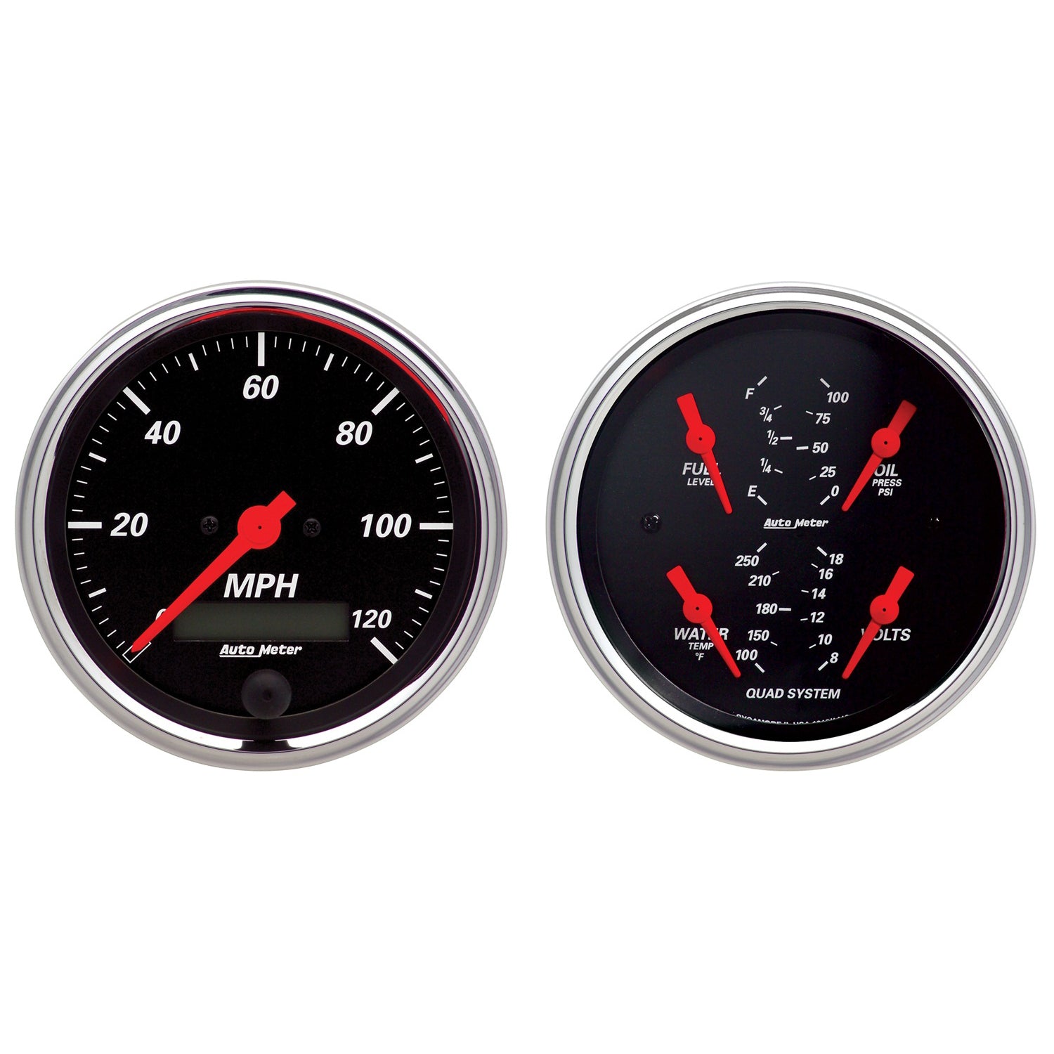 AutoMeter 1408 - GAUGE KIT, 2 PC., QUAD & SPEEDOMETER, 3 3/8", DESIGNER BLACK 3